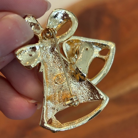 Christmas Brooch Pin Vintage Trembler Art Deco SFJ Bells White Red Green Enamel - Picture 4 of 5